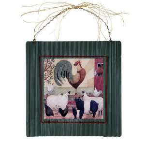  Rooster Crowing with Farm Animals Metal Wall Plaque: Home 