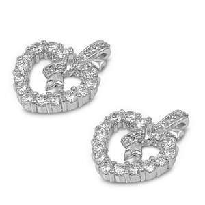   Silver & Cubic Zirconia Fancy Heart Ornament Earrings: Jewelry