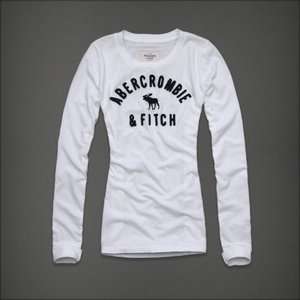   & FITCH White LONG SLEEVE SHIRT Crewneck Text Logo Front for Women
