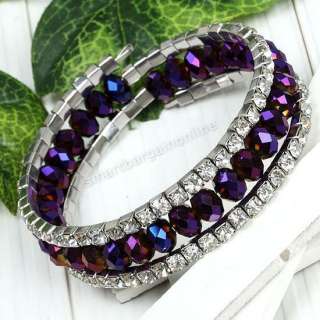 Dark Purple Crystal Glass Rondelle Rhinestone Bracelet  