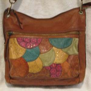 Fossil Sasha Crossbody Large Brown Multi Leather Suede Patchwork 