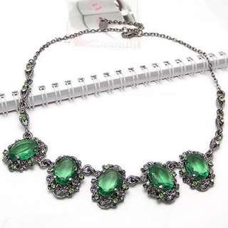 GORGEOUS GREEN ANTIQUE SILVER FASHION WOMENS NECKLACE  