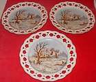 hand painted plates vtg cut outs snow scene winter