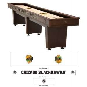 SB9 CBH 9 Cinnamon Finish Shuffleboard Table with Chicago Blackhawks 