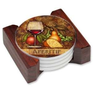 Aperitif Wine and Cheese Ceramic 5pc Drink Coaster Set:  