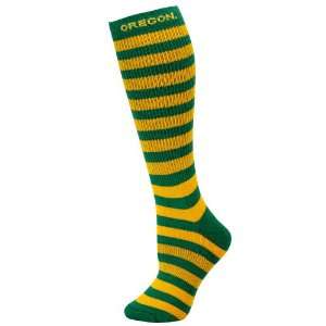  NCAA Oregon Ducks Ladies Green Yellow Striped Knee Socks 