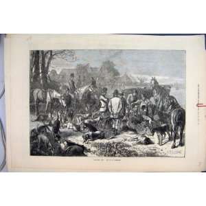   1873 Fox Hunting Resting Horses Dog Men Victorian Art