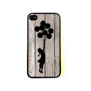  Banksy Balloon Girl On Wood iPhone 4 Case   Fits iPhone 4 