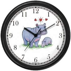 Hippopotamus (Hippo) Mother & Baby No.2 Cartoon   JP Animal Wall Clock 