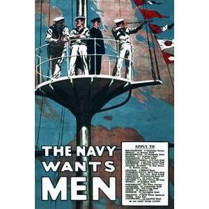  Paper poster printed on 20 x 30 stock. The navy wants men 