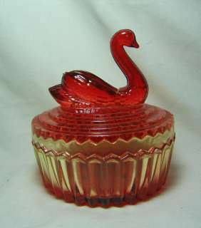 Jeannette Swan Covered stain Ruby Red Amberina Covered Candy Dish 