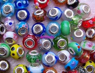 wholesale lots 500p 925 assorted glass bead fit chain  