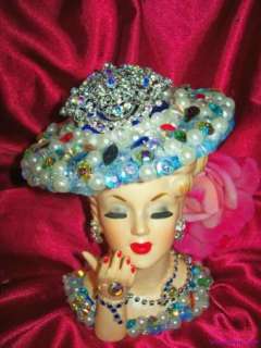 Sparkling NAPCO JEWELED LADY HEAD VASE Crystal Custom Doll Headvase 