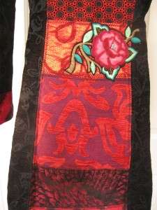 Desigual Abrig Grosella Red Black Panel Coat 42 12 14 Gorgeous Roses 