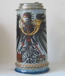 Mettlach Beer Stein #1856 Etched Postal Eagle c.1897  