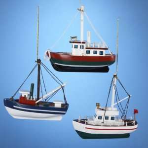  Club Pack of 12 Red, Green and Blue Wooden Fishing Boat 