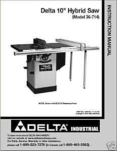Delta 10 Hybrid Table Saw Instruction Manual No 36 714  