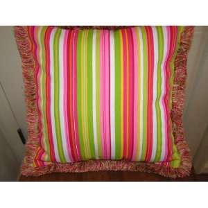  Waverly Pink and Green Striped Designer Throw Pillow