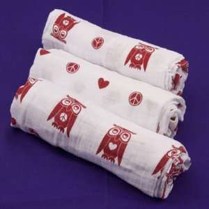   : Peace & Love Owls   3 Pack, Organic Muslin Swaddling Blankets: Baby