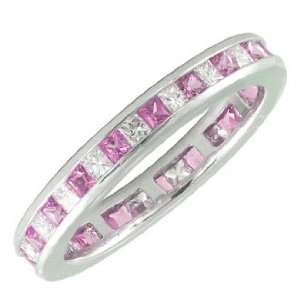  Princess Cut Diamond Ring w/ Pink Sapphires   White Gold 