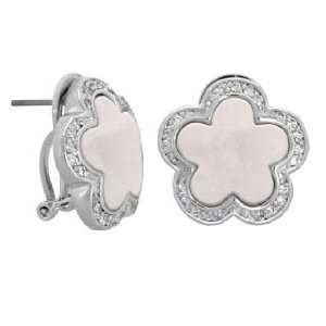  Earring 925 Rhodium Flower w/ Natural Stone & Clear Czs 