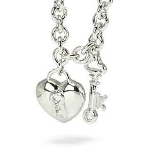  Heart Key Sterling Silver CZ Charm Pendant Necklace 