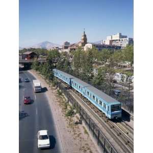  Metro Train Alongside a Road in Santiago, Chile, South 