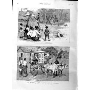    1886 Burma Football Mandalay Bullock Carts Natives