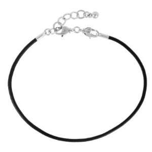  Petite Small Black Leather Bracelet with Extender Chain 