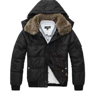 Men Winter Fashion Slim Fit Fur Collar Hooded Trench Coat Jacket 4 