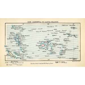  1879 Lithograph New Caledonia Samoa Islands Map Fiji Hebrides 