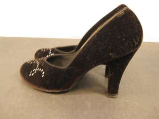 Rhinestone & Black Velvet 40s Babydoll Hills Shoes  