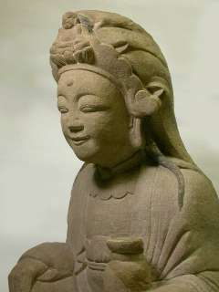 Chinese 16thC Ming Dynasty Sandstone Kwan Yin Statue  