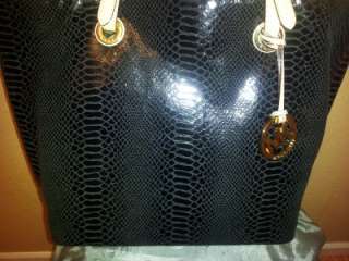   Michael Kors Black Patent Leather Snake Skin Grab Bag Tote Authentic