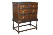 Antique Moulded Carved Oak Four Drawer Chest on Stand  