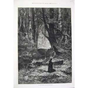   1875 Fairy Glen Lady Woman Stream Trees Montbard Art