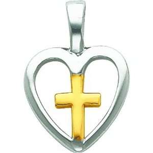  Sterling Silver & Vermeil with Heart Cross Charm: Jewelry