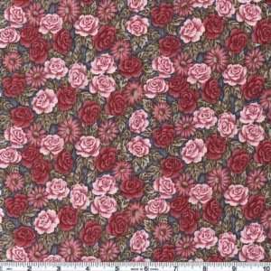  45 Wide Zen Rose Allover Blue Fabric By The Yard: Arts 