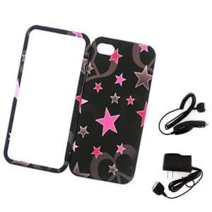  Apple iPhone 4 / 4s PINK AND YELLOW STARS AND HEARTS SNAP 
