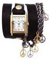 La Mer Collection Womens Black Peace Sign Chain Watch  