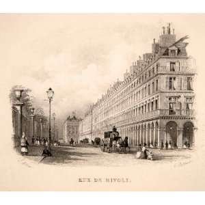  1859 Steel Engraving Rue de Rivoli Streetscape Paris 
