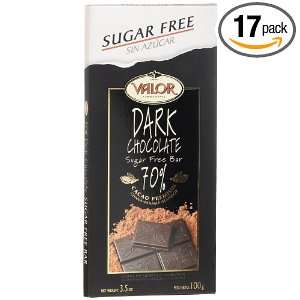 Valor Sugar Free 70% Dark Chocolate, 3.5 Ounce Bars (Pack of 17 