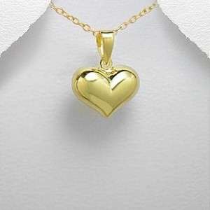 14K YELLOW GOLD PLATE GP 925 STERLING SILVER Vermeil PUFF HEART 
