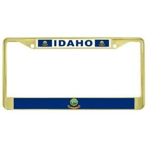  Idaho ID State Flag Gold Tone Metal License Plate Frame 