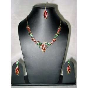  Gift for Mother  Meenakari Necklace Set with Faux Ruby and 