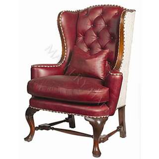 Top Grain Italian Red Tufted Leather Wing Club Chair (Only 2 In Stock 