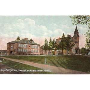   Postcard Pleasant and Davis Street Schools Greenfield Massachusetts
