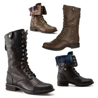   GIRL Leather Look Mid Calf or Ankle Low Heel Combat Style Boots  