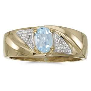   Gold March Birthstone Oval Aquamarine And Diamond Gents Ring: Jewelry