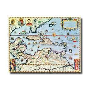 Map Of The Caribbean Islands And The American State Of Florida Giclee 